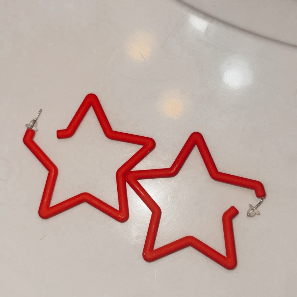 Red Star Hoop Earrings